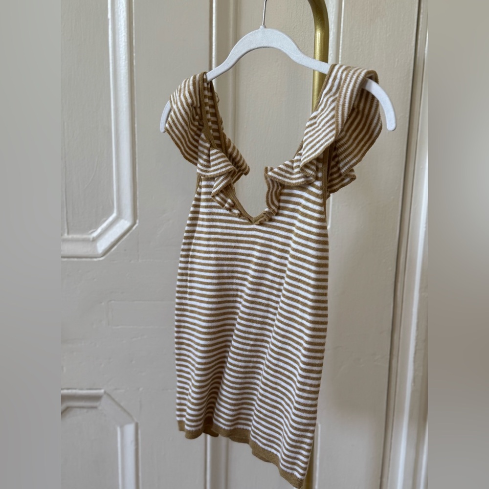 Madewell Tan and White Striped Top